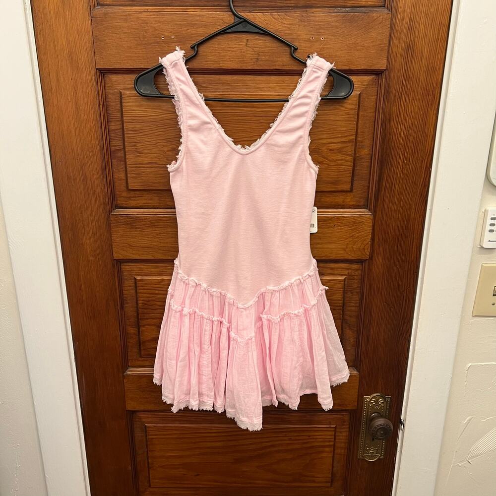 Free People Izi Drop-Waist Mini Dress Pink Rose Festival Bloom sz XS NWT's $78